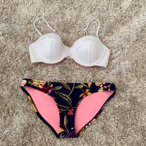 Authentic Triangl white cup top with navy floral bottoms! Size S, and worn once!